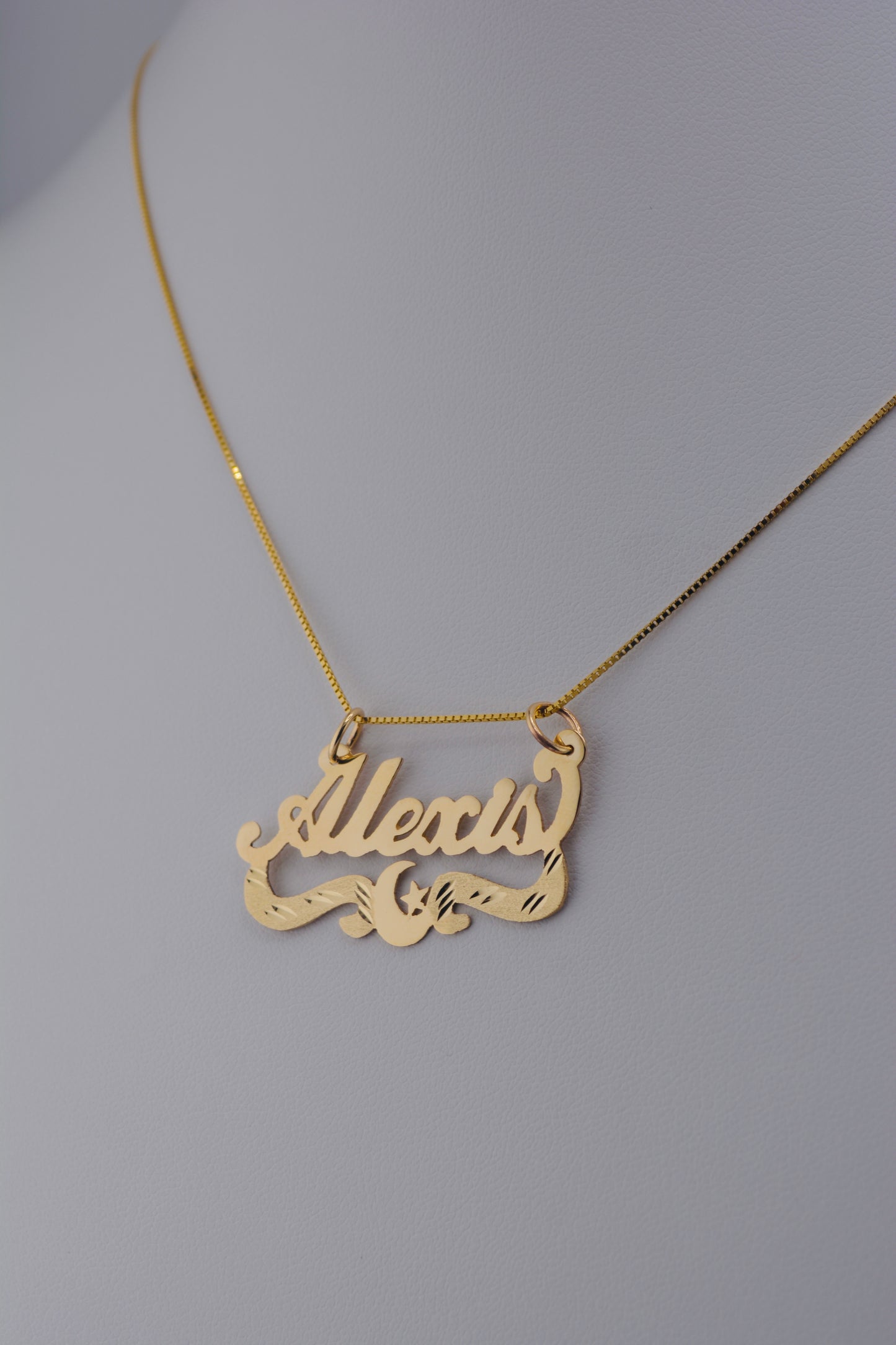 14K Gold Moon Nameplate | Moon and Star