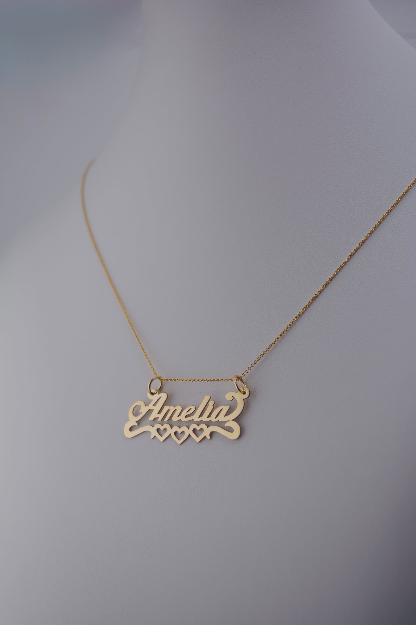 14K Gold Triple Heart Nameplate Pendant