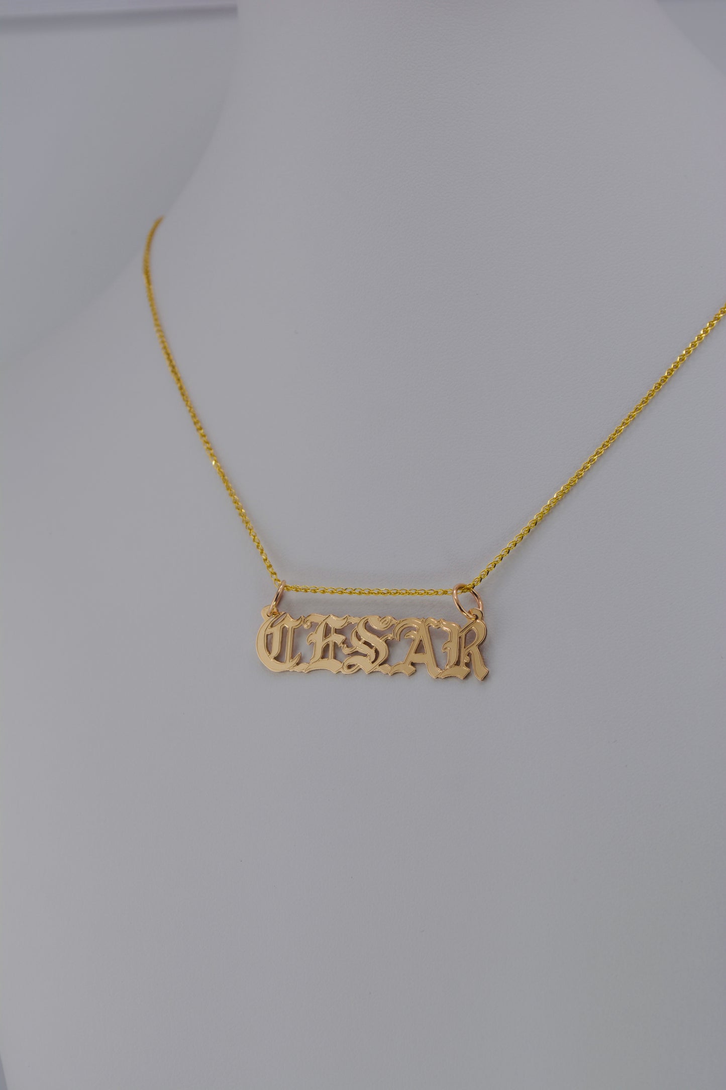 14K Gold Gothic Nameplate Pendant | Lined Capitalized