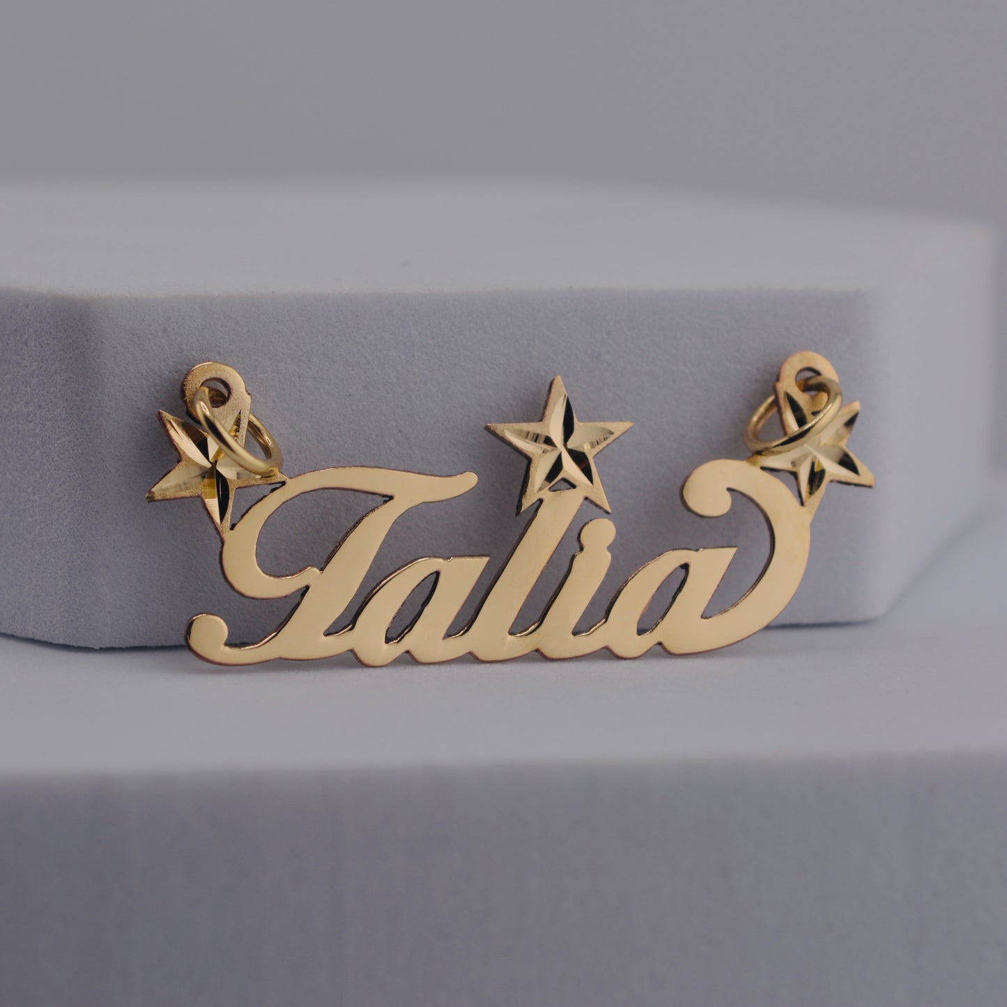 10K Mini Gold Triple Star Nameplate Pendant