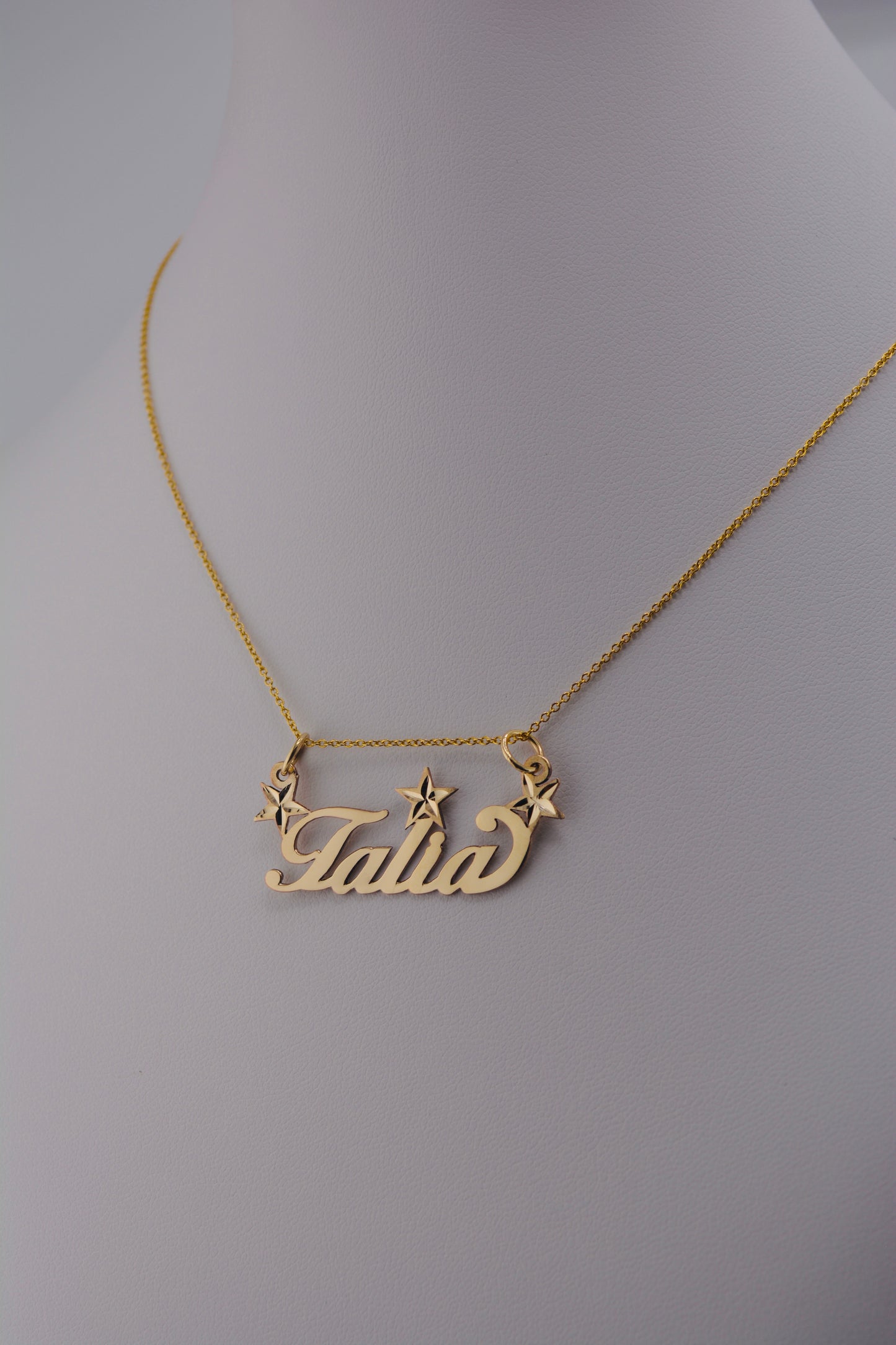 14K Gold Triple Star Nameplate Pendant