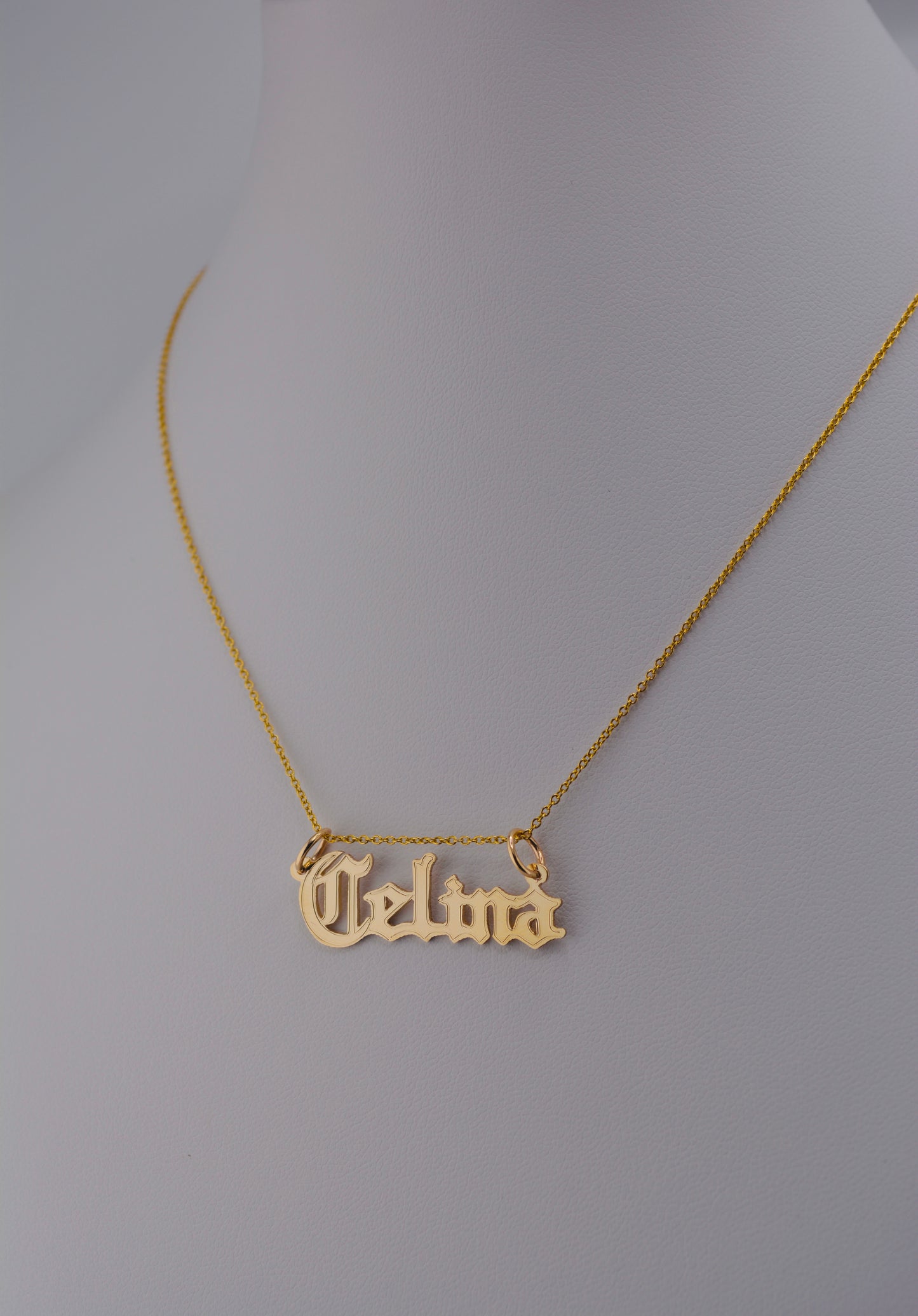 10K Gold Gothic Nameplate Pendant | Lined