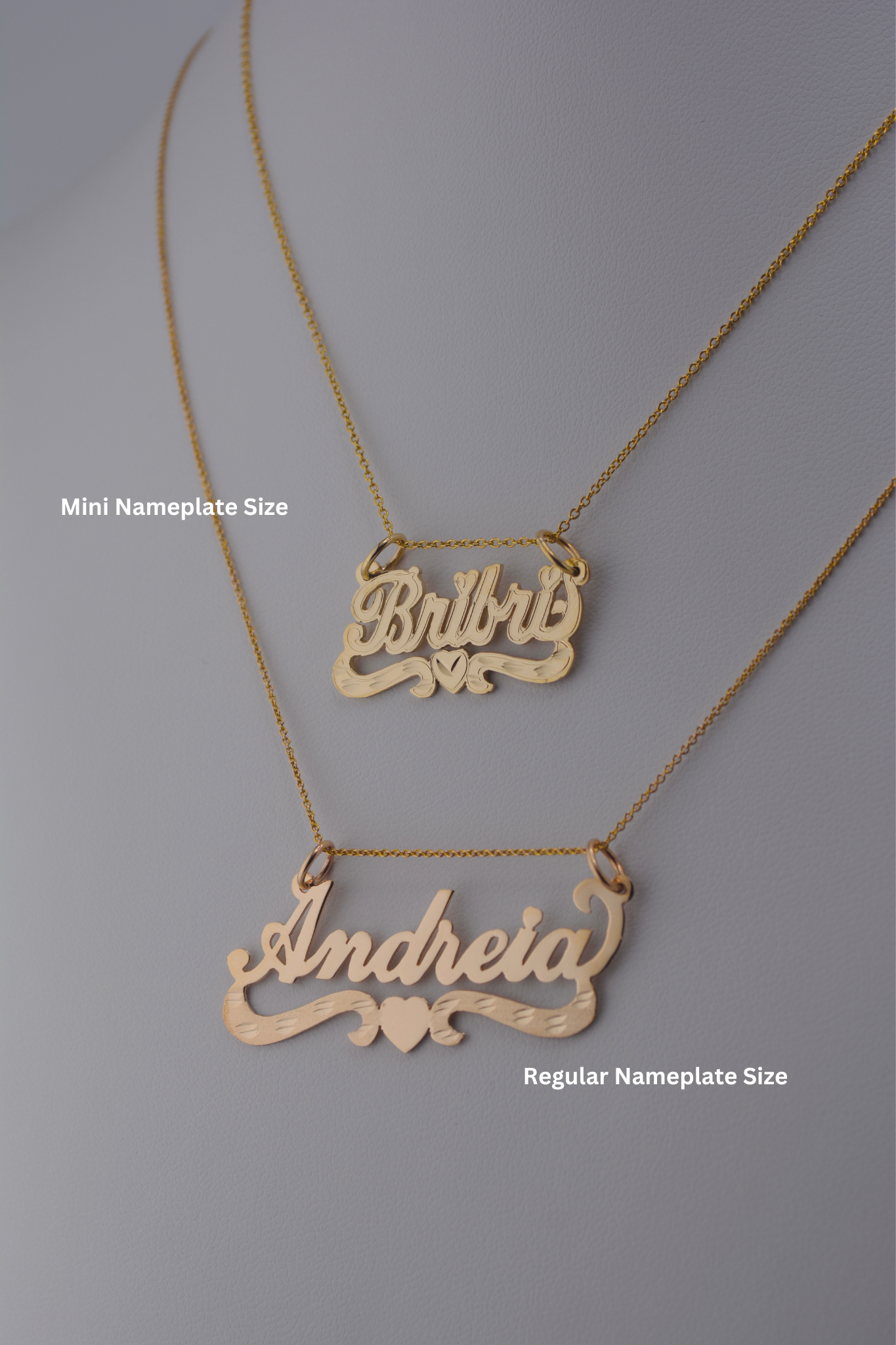 10K Mini Gold Curved Heart Nameplate Pendant | Stone and Diamond Cut Style