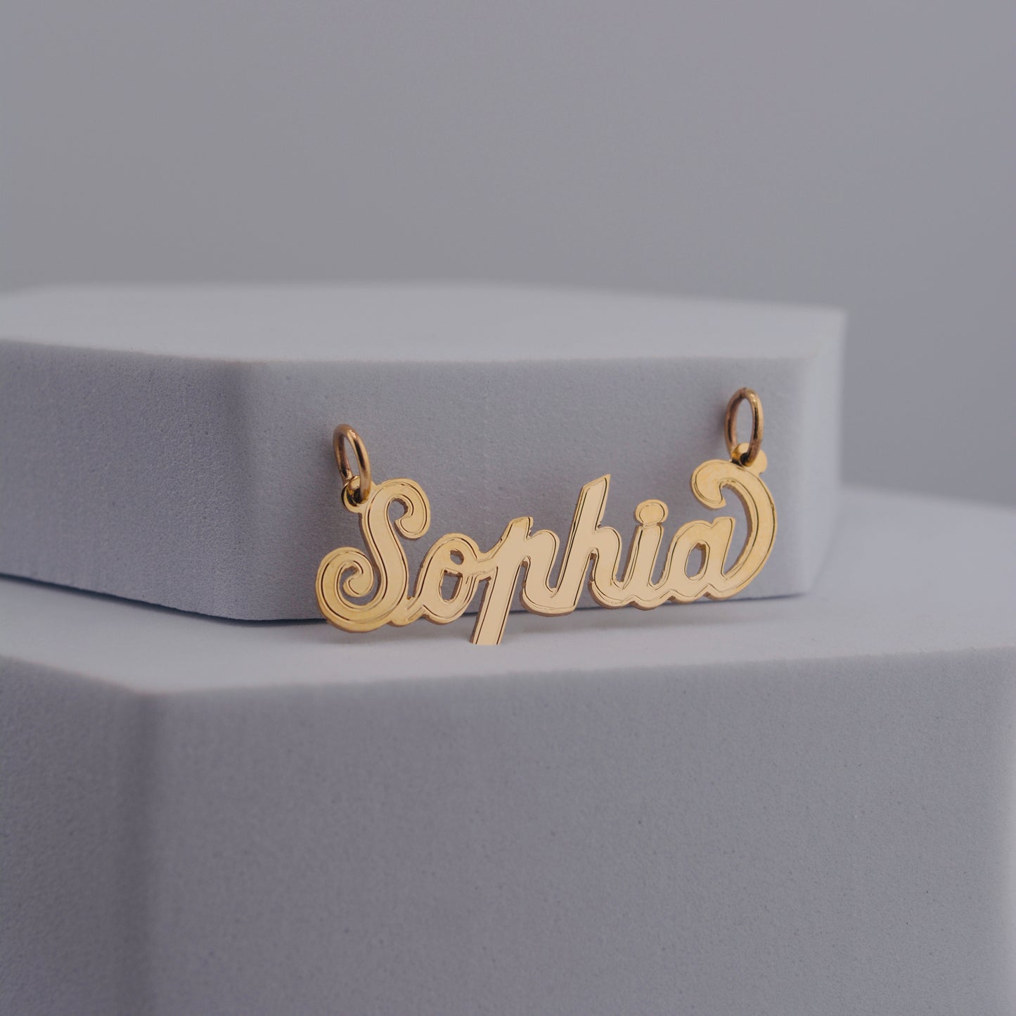 14K Gold Classic Nameplate Pendant | Lined
